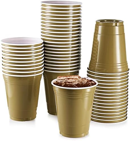 Starmar [Chefcity] 50 pacote - 16 oz Copas de plástico de ouro descartáveis ​​Big Party Cup perfeito para a festa de aniversário