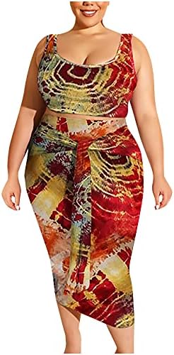 Sexy Crop 2 Peças Conjuntos para mulheres Tamas curtas impressas no verão & Empire Waist Midi Skirt DressFits XL-5xl