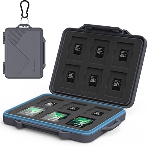 Caixa de cartão de memória 24 slots, Yottamaster SD Case Case Organizador com rótulo de índice, suporte portátil de cartão SD com carabiner para cartões SD e TF - à prova de pó resistente à água à prova de choque [B7-3]