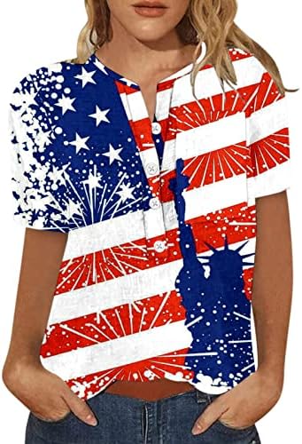 4 de julho camisetas para mulheres de manga curta v túnica de túnica American Flag Star