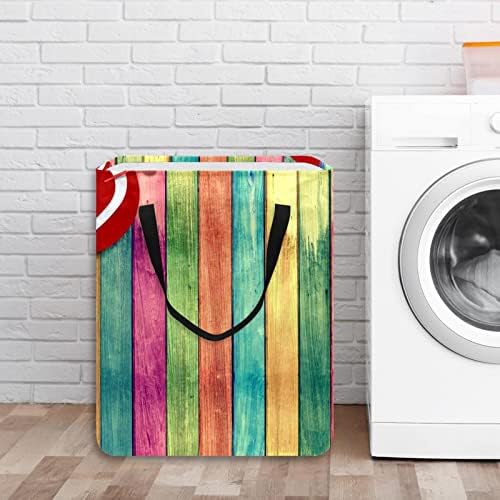 Cesto de lavanderia dobrável com estampa de madeira colorida, cestas de lavanderia à prova d'água de 60l de lavagem de roupas de roupas de roupas de roupas para dormitório para o dormitório quarto do banheiro