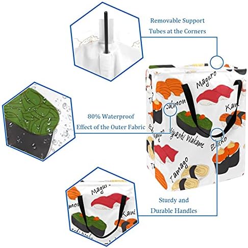 Padrões japoneses de sushi 60l Lavanderia livre cesto de roupas dobráveis ​​roupas de cesta de roupas grandes com alças para