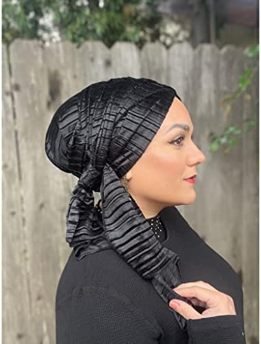 Cabeça de cabeça para mulheres, luxuoso turbante de veludo preto preto, lenço de hijab, tichel, chapéu de quimio