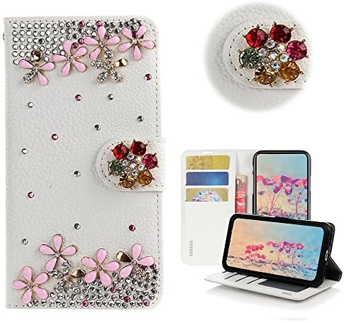 STENES SONY XPERIA XA2 Ultra Caso - Stylish - 3D Bling Bling Crystal Flowers Design Design Slots de cartão de crédito de carteira magnética Dobra capa de couro para Sony Xperia Xa2 Ultra - Pink