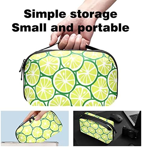 Organizador de eletrônicos, organizador de cabos de viagem pequeno de limão verde, bolsa de transporte de estojo técnico compacto para