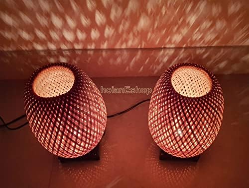 Vietnã Sovenir Shop Conjunto 2 PCs de lâmpadas de cabeceira de bambu de 28 cm com luminárias de mesa de mesa dimmer para