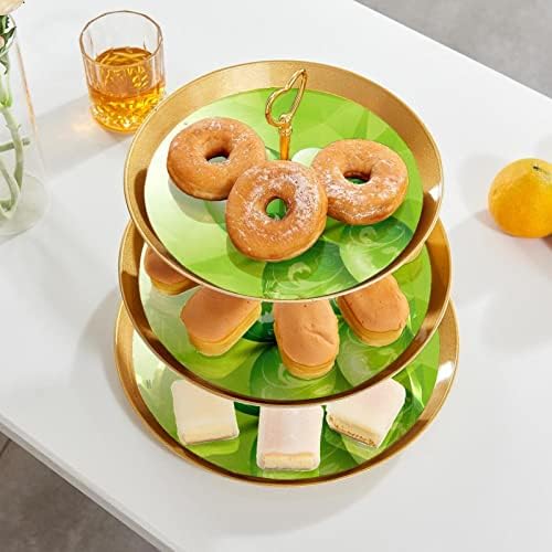 3 Placa de fruta de cupcakes de 3 camadas de sobremesa Plástico para servir suporte de exibição para casamento de aniversário Decorações de chá de chá de chá de bebê redondo, fundo de ovo de Páscoa verde