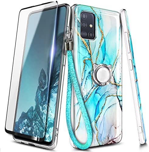 Caso NGB para Samsung Galaxy A71 5G com suporte de anel de protetor de tela de vidro temperado/pulseira de pulso, Ultra Slim Fin Fina