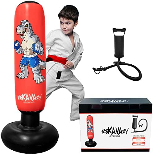 Kit de bolsa de pancada de garotos de dinossauros com kit de bomba e reparo - 5 '3 de kit de saco de perfuração inflável com kit de bomba e reparo. Bolsa de boxe para revolta imediata.