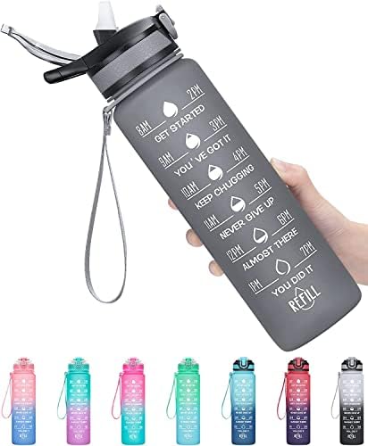 Yuqinfei 32oz A condicionamento físico motivado ostenta garrafa de água com marcador de tempo e palha, garrafa fosca