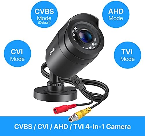 Zosi 2.0mp 1080p Câmera de segurança interna externa 1920TVL, câmera híbrida 4-1 em 1 TVI/CVI/AHD/CVBS CCTV, 80 pés de visão