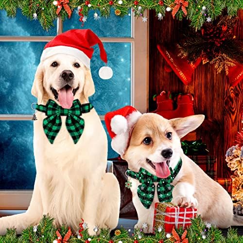 4 PCs colarinho de cão de Natal com colarinho de cachorro xadrez ajustável de lajes de colarinho de cachorro verde