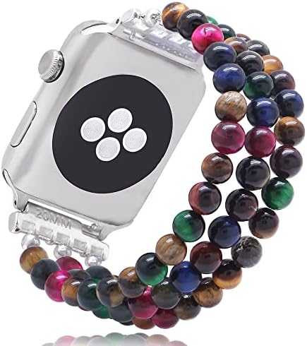 Bracelet de miçangas de pedra natural compatível com as séries de bandas Apple Watch Ultra/SE/8/7/6/5/4/3/2/1, pulseira elástica
