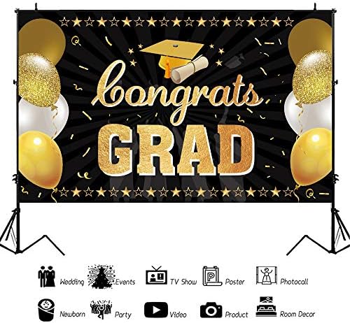 Mocossmy Graduation Background Banner 2023, Extra grande Gold Black Parabéns Banner de graduação Sinais de quintal Phota