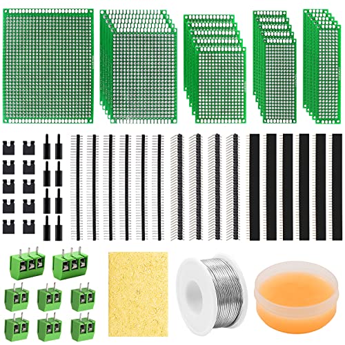 TNISSEM 100pcs kits de placa PCB de dupla face, com 40 pinos de 2,54 mm de protótipo masculino e feminino, 2P e 3P parafuso de protótipo do bloco de parafuso para soldagem diy