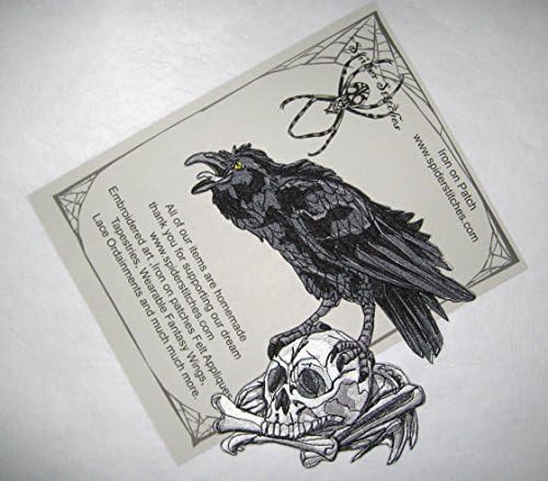 Raven Crow Black Bird em um ferro de crânio em patch costurar em Nevermore Applique