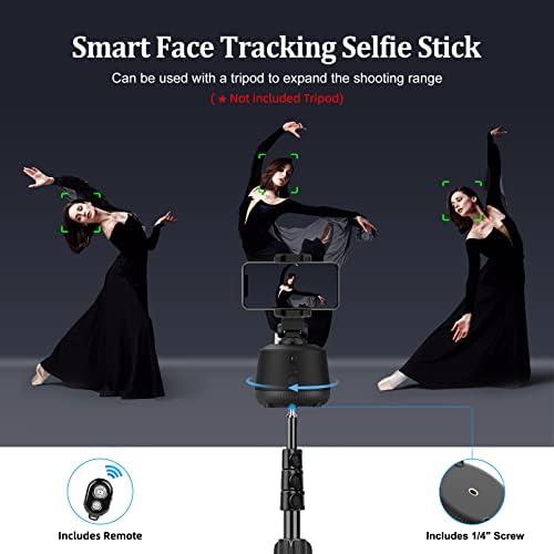 Tripé de rastreamento automático de face com luz do anel, nenhum aplicativo é necessário, 360 ° Rotação Smart Selfie Stick,