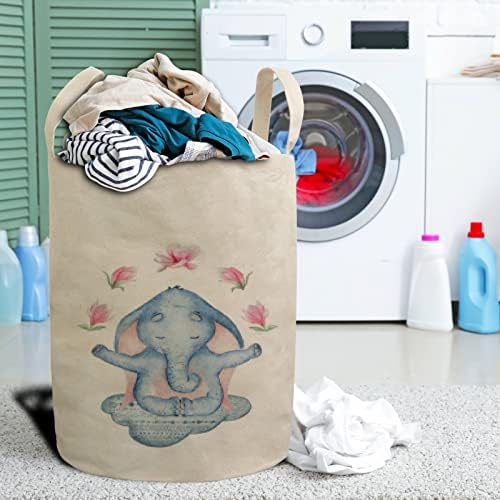 Lavanderia cesto colapsível elefante aquarela e flores cestas de lavanderia à prova d'água com alças, bolsa de roupas dobráveis ​​de