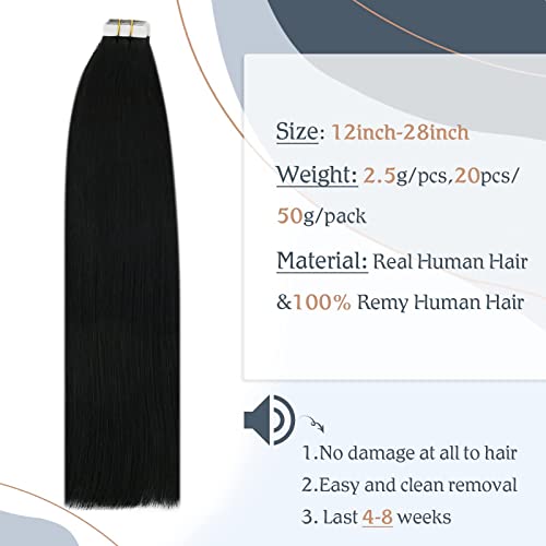 Fita preta ensolarada em extensões de cabelo jato de cabelo humano preto #1 14 polegadas e 16 polegadas 100g