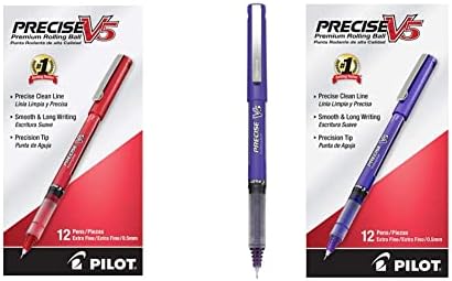 Piloto Precise V5 Stick Boll Ball Ball Stick Canelas, tinta vermelha de ponto fino extra, 12-pacote e canetas de bola de