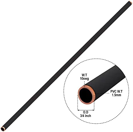 Visiaro Black PVC revestido de tubo de cobre, 1mtr, diâmetro externo 3/4 de polegada, espessura da parede 10 SWG, revestimento