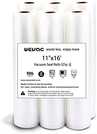 Wevac Vacuum Saler Bags 11x16 'Rolls 6 pacote para economizar alimentos, sele uma refeição, Weston. Grade Comercial, BPA Free, Heavy