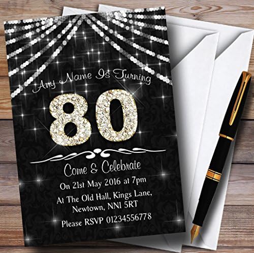 80ª festa de aniversário cinza e branca do Bling Sparkle convites personalizados