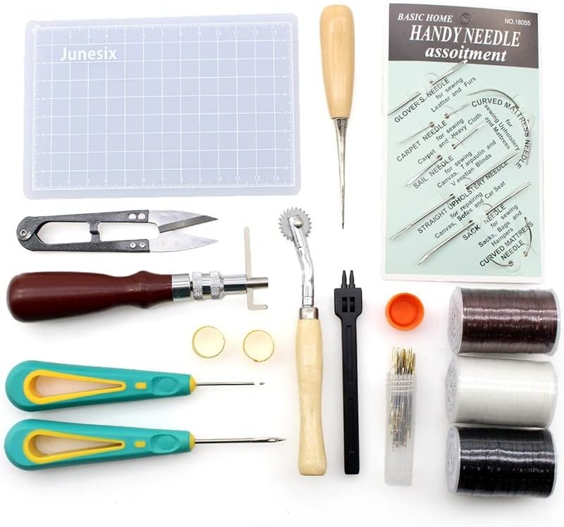 Conjunto de ferramentas de costura de couro de profissão contém grooving de rosca de cera de agulha de tapete cortado, kit
