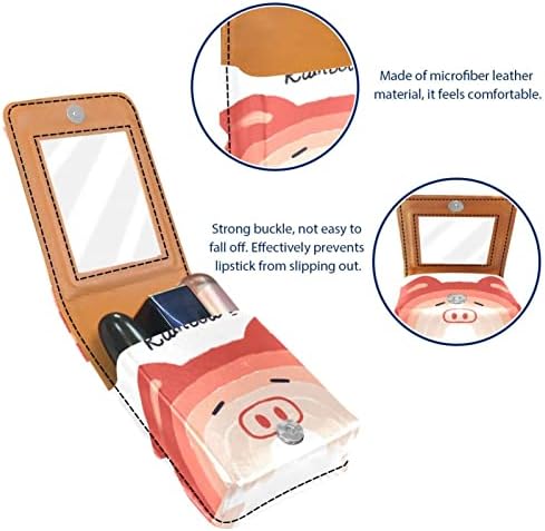 Caixa de batom Oryuekan com espelho bolsa de maquiagem portátil fofa, bolsa cosmética, arco -íris graffiti art pink porco