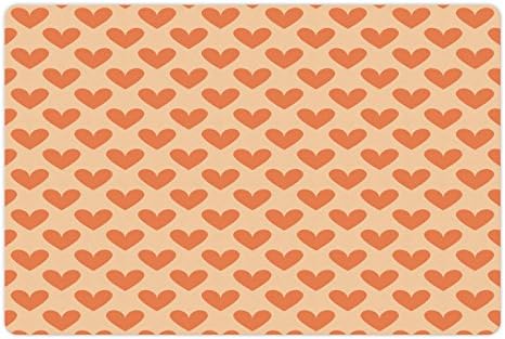 Lunarable Valentine Pet Tapete Para comer e água, grande laranja de cor de cor de cor de cor de romance no design temático de telha, retângulo de borracha sem deslizamento para cães e gatos, pêssego laranja