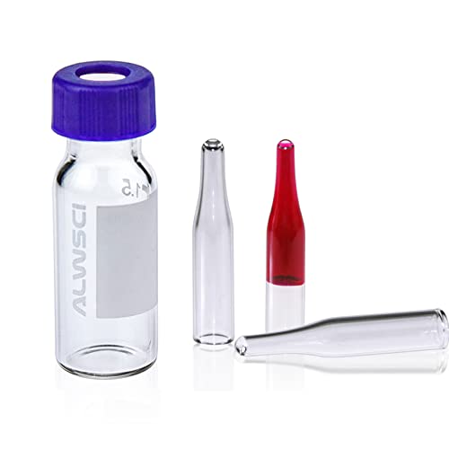 Alwsci 2ml 9mm HPLC frasco, inserções de frasco de 0,25 ml, vidro, base cônica