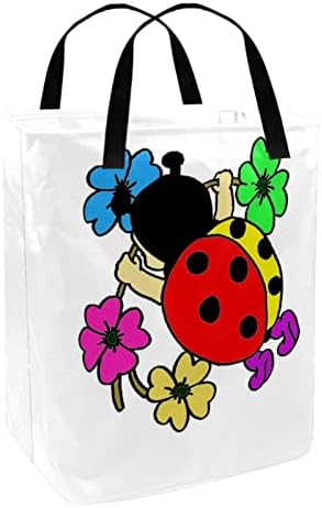 Ladybug colorida e estampa de flores cesto de lavanderia dobrável, cestas de lavanderia à prova d'água de 60L