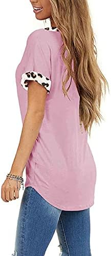 Camisas curtas para mulheres com estampa de leopardo casual bolso de splicing bolso solto de gola em v alê