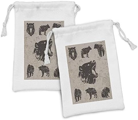Conjunto de bolsas de tecido de cabine lunarable de 2, diferentes ursos no design do grunge carnívoro rosnado mamíferos com tema