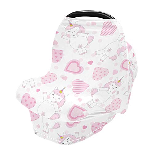 Capas de assento de carro para bebês de unicórnio fofos - lenço de enfermagem elástica de cadeira alta, dossel de banco de