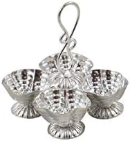 Goldgiftideas Silver banhado Sparkle Four-in-One Kankavati Conjunto, itens indianos de pooja para presente de retorno em casa, casamento e inauguração