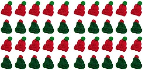 PartyKindom 40 PCS Mini chapéu de lã tricotado Papai Noel Handork Acessórios Decoração de roupas Decoração de Natal Presentes Ornamentos