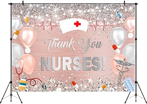Aperturee Obrigado por todos os pano de fundo 7x5 pés graças às enfermeiras da semana de apreciação da enfermeira RN Cap Cross Cross Heartbeat Decorações de festa