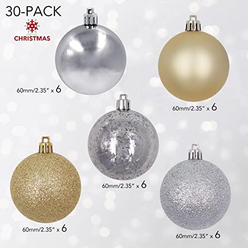 Cosy Lil 'Christmas 30pcs 6cm/2,36 Bolas de Natal, ornamentos de árvore de Natal brilho pendurados decorações de casas de Natal