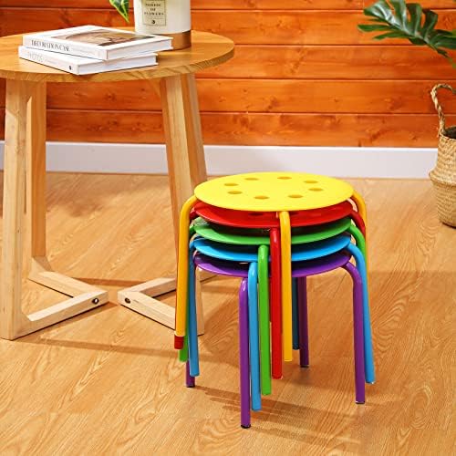 10 peças Kids empilháveis ​​bancos de 12 polegadas de pilha redonda Cadeiras de pilhas de pilhas Definição de bancos de empilhamento de plástico multicolor