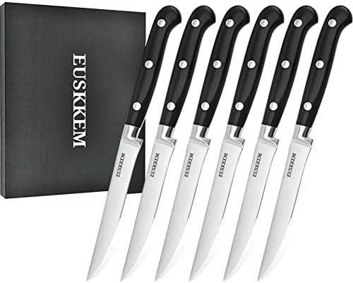 Facas de bife EUSKKEM Conjunto de 6, faca de faca, facas de bife de tang duráveis, facas de talheres nítidas de talheres