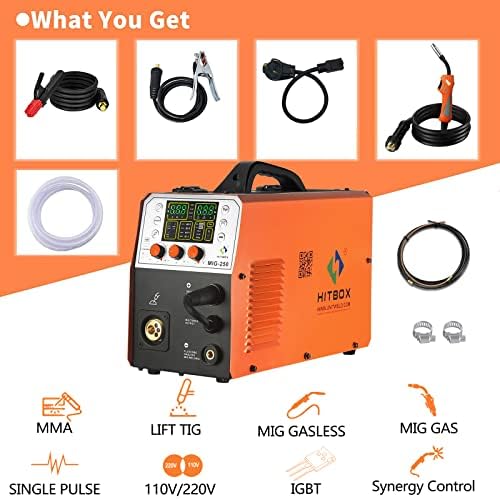 HitBox MIG Welder & Welding Helmet - 110/220V 4 em 1 Fluxo MIG/fio sólido/elevador Tig/bastão/gás sem gases soldado