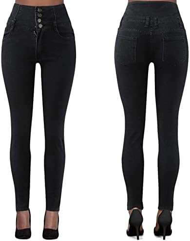 Miashui Temp Life Leggings Slim-Fit Zpperred Full's Temperment Four-Button High-Gaed Jeans Jeans Jeans Jeans para Mulheres