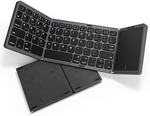 Teclado dobrável de hamopy, teclado de Bluetooth sem fio Tri-Dolding de couro com Touchpad e Mouse, Mini Teclado de Viagem Recarregável