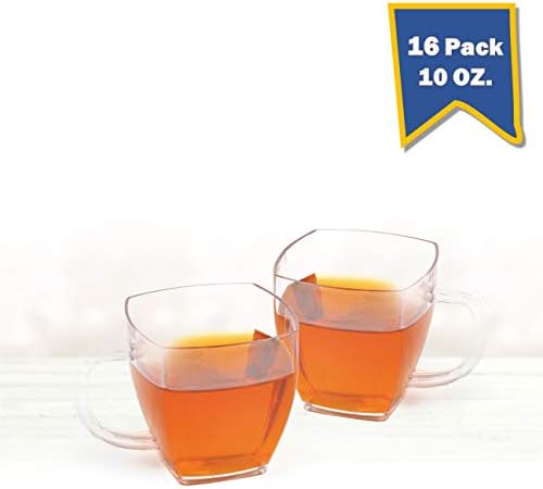 Xícaras de chá de plástico transparente com alça, canecas de café de plástico descartáveis, 10 onças ótimas para capacinno, café expresso, chocolate quente, 16 ct - configuração elegante