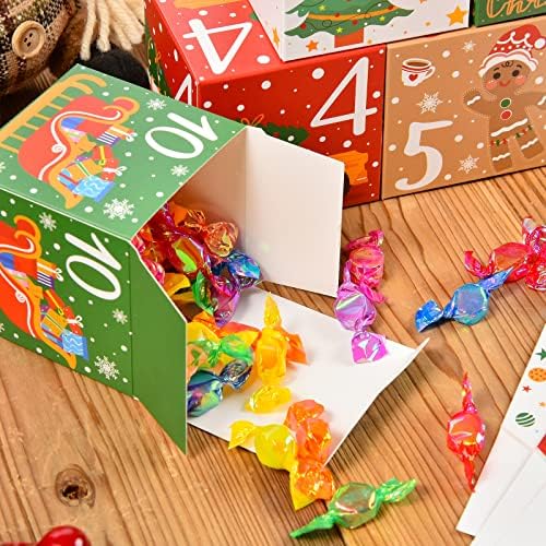 Winocbxt 24 Pack Mini Christmas Gift Boxes, Pequena caixa de presente do calendário de advento de Natal com 24 designs de padrões, suprimentos para festas de férias, favores de festa de Natal