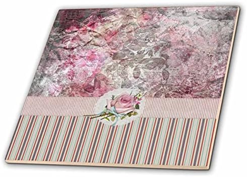 Imagem 3drose de rosa rosa na fita, listras e design de flora - azulejos