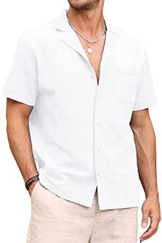 CTU Moda de moda masculina casual linho de linho para baixo camisa de manga curta colorida de férias de férias de férias