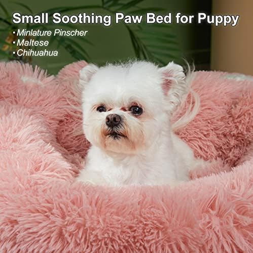 Cama de cachorro de cachorro pequeno rosa rosa, cama de cachorro calmante e calmante, cama de cachorro nivelada e