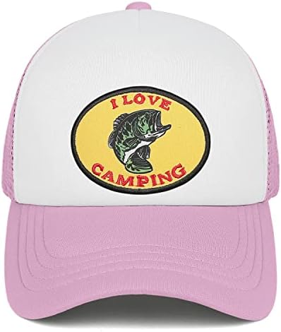 Funcyloucy rosa Bass Bass Trucker para homens, presentes ideais chapéus para externo e pesca, remendo bordados, um tamanho único